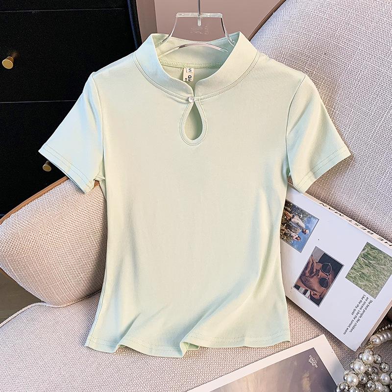 

Женская приталенная футболка с коротким рукавом и воротником-стойкой в китайском стиле XXXL