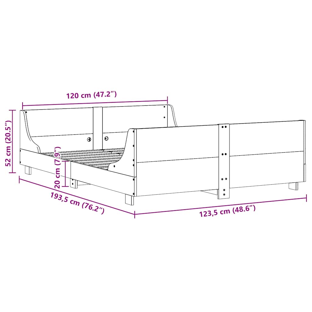 Solid Wood Bed Frame Without Mattress Wax Brown 120 X 190 Cm Pine Wood