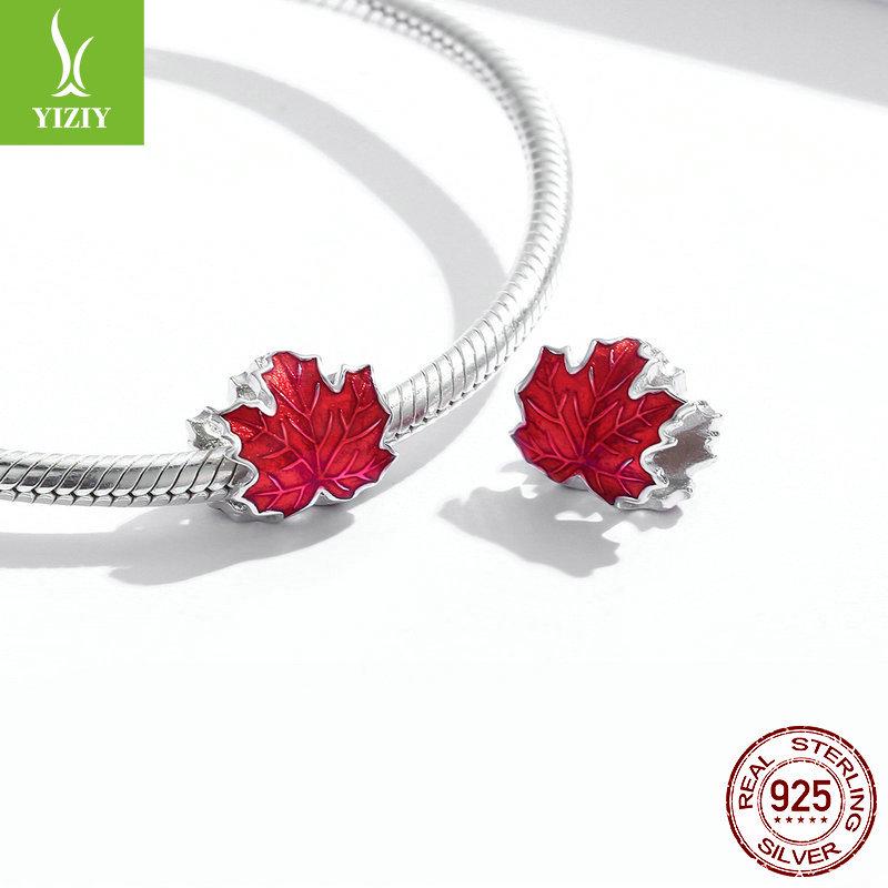 Silver Ziyun S925 Red Passion Maple Leaf Beads Fashion Oil Drop Leaf DIY Jewelry Accessories BSC335