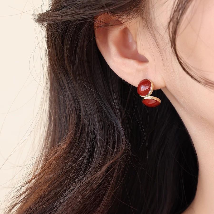 Geometric Green Retro Korean Square Earrings for Women