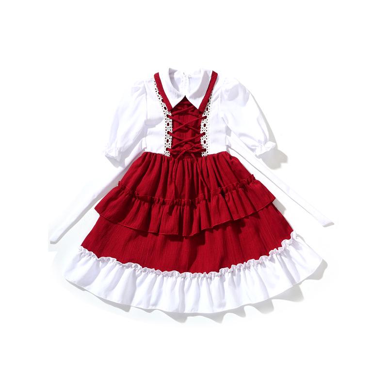 

Girls Princess Lolita Patchwork Dress with Puff Sleeves and Tiered Ruffles 85-95 cm