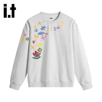Izzue Unisex American Retro Loose Fit Crew Neck Sweatshirt