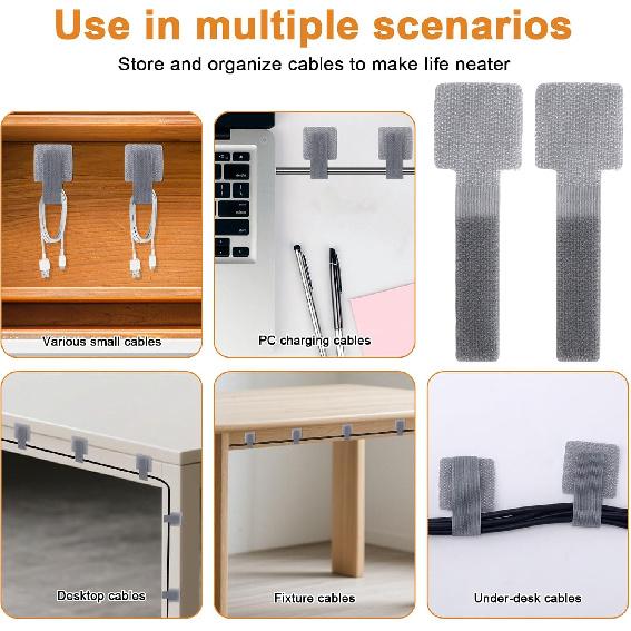 60pcs Self Adhesive Hook and Loop Cable Ties, Reusable Cable Management Straps Multi-Purpose Wire Ties Cord Organizer for Office Home Kitchen