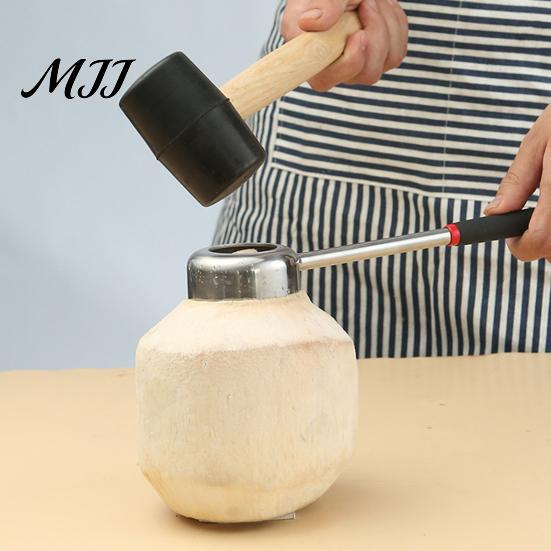 Green Coconut Water Opener Manual Opener/Rubber Hammer/Coconut Meat Grater, Thickened Stainless Steel Hole Easy to Use Maker Puncher, Anti-slip Handle