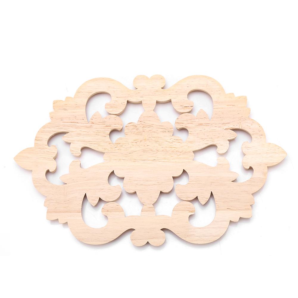 1Pc Wood Carved Onlay Applique Unpainted Furniture for Home Door Cabinet Decoration (30 X 19cm)