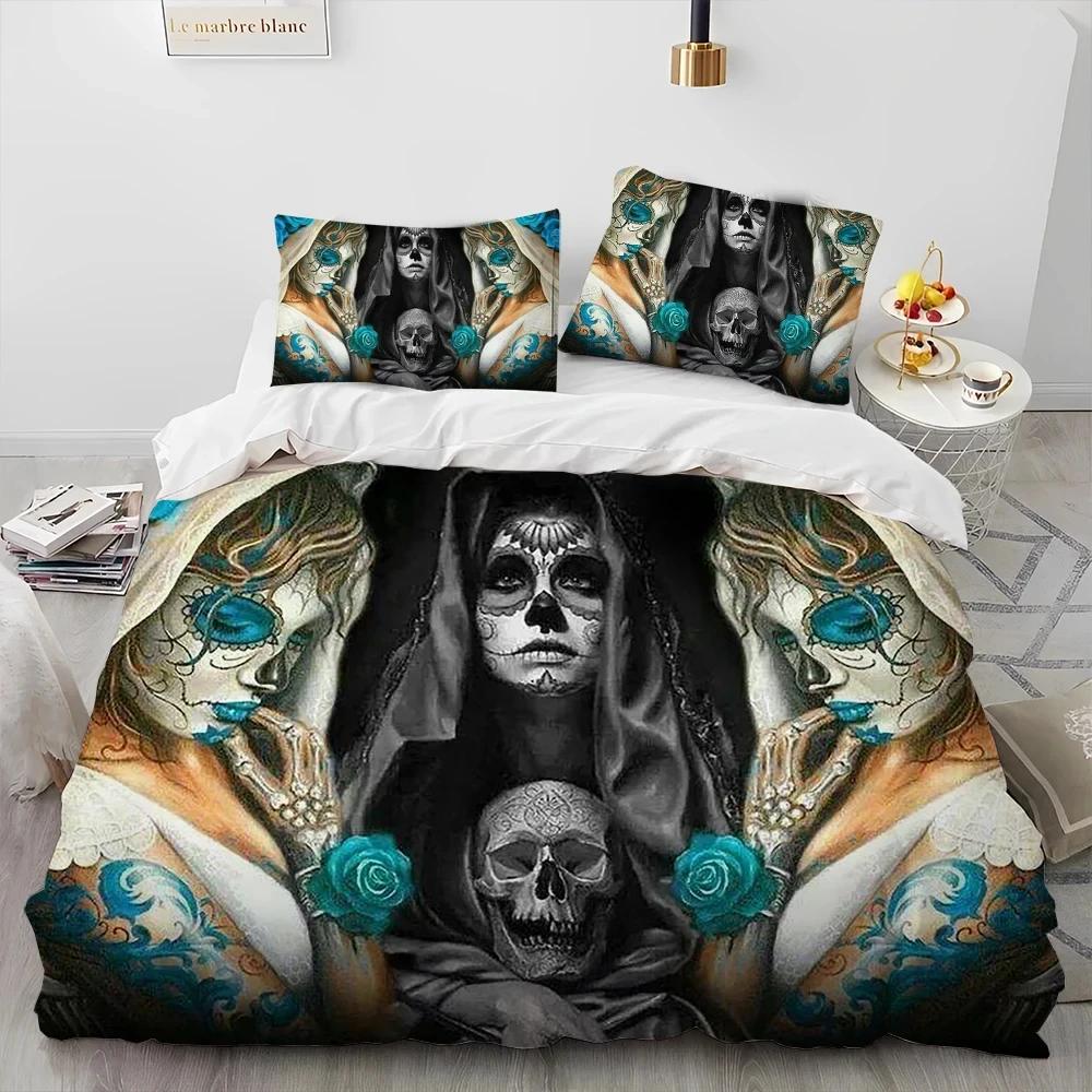 3D Gothic Horror Death Girl Horror Theme Duvet Cover Set Bedding Set Single Double Large Size Bed Linen for Adults Gothic Style