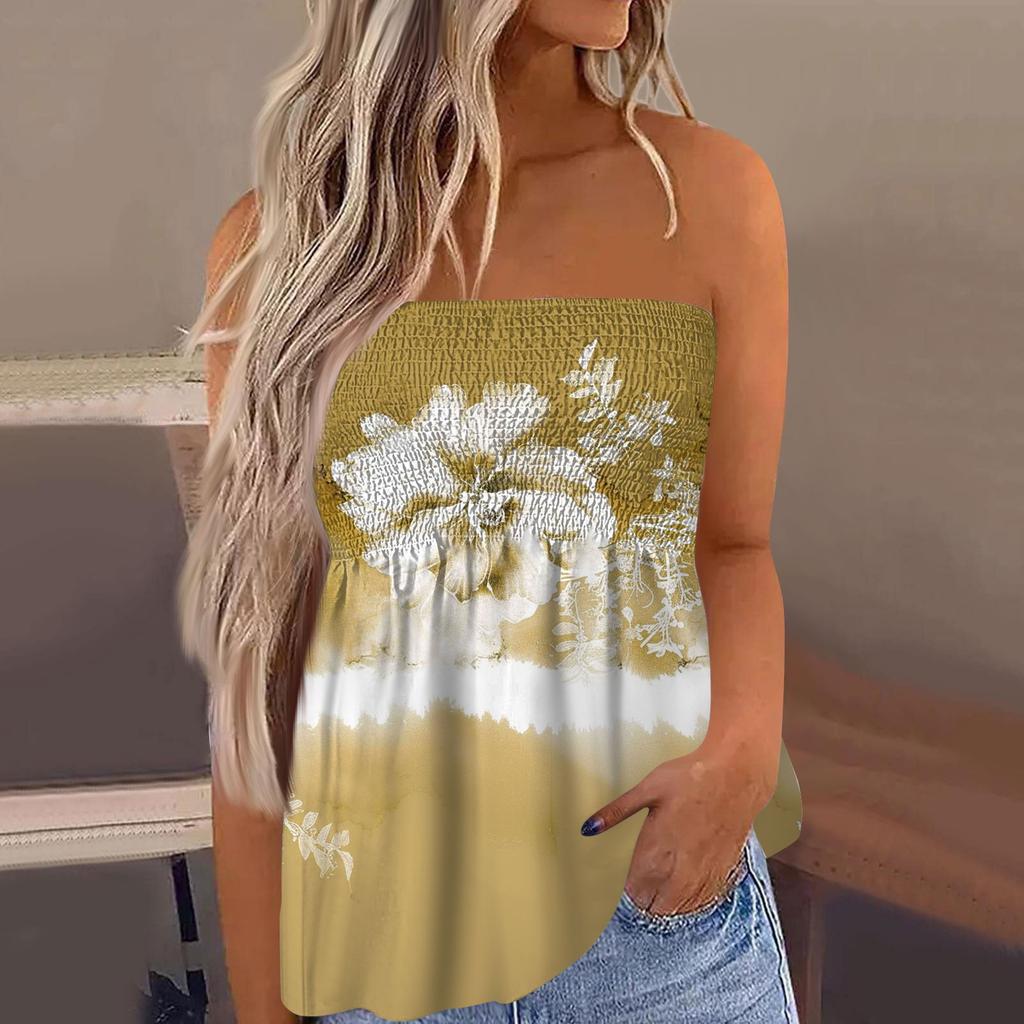 2024 Tube-Tops für Damen, süßes, sexy, schulterfreies, ärmelloses T-Shirt mit Blumendruck