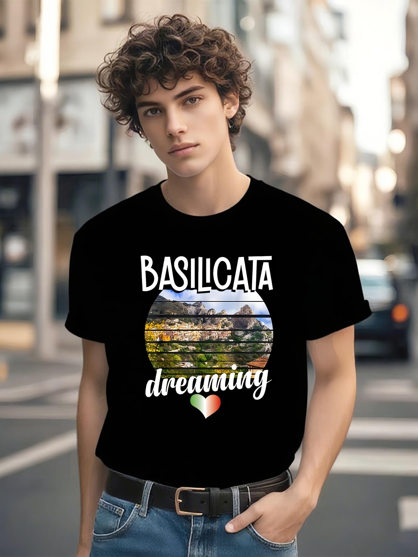 Basilicata Dreaming Italian Landscape Tshirt - Black Grap... S