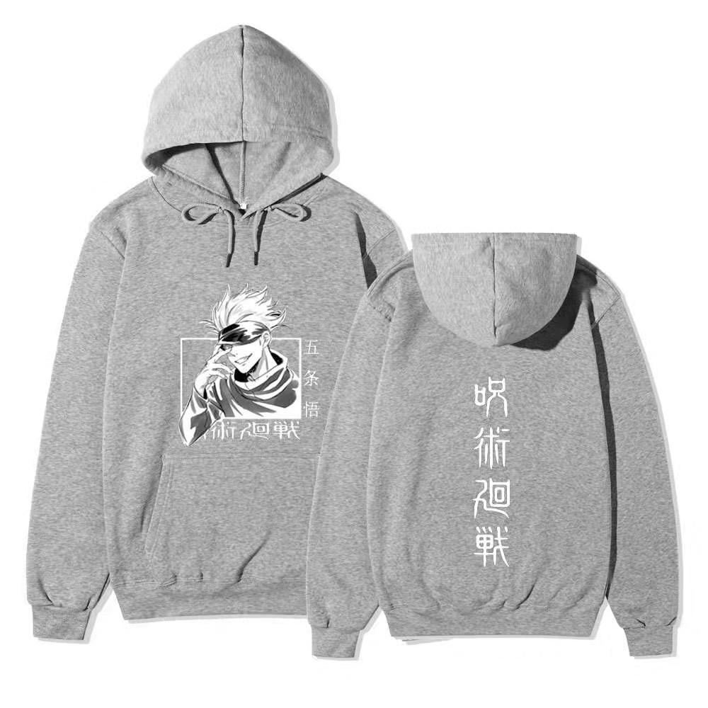 Jujutsu Kaisen Gojo Satoru Hoodie Double Sided Fleece Sweatshirt Front Back Japanese Kanji Manga Anime Pullover