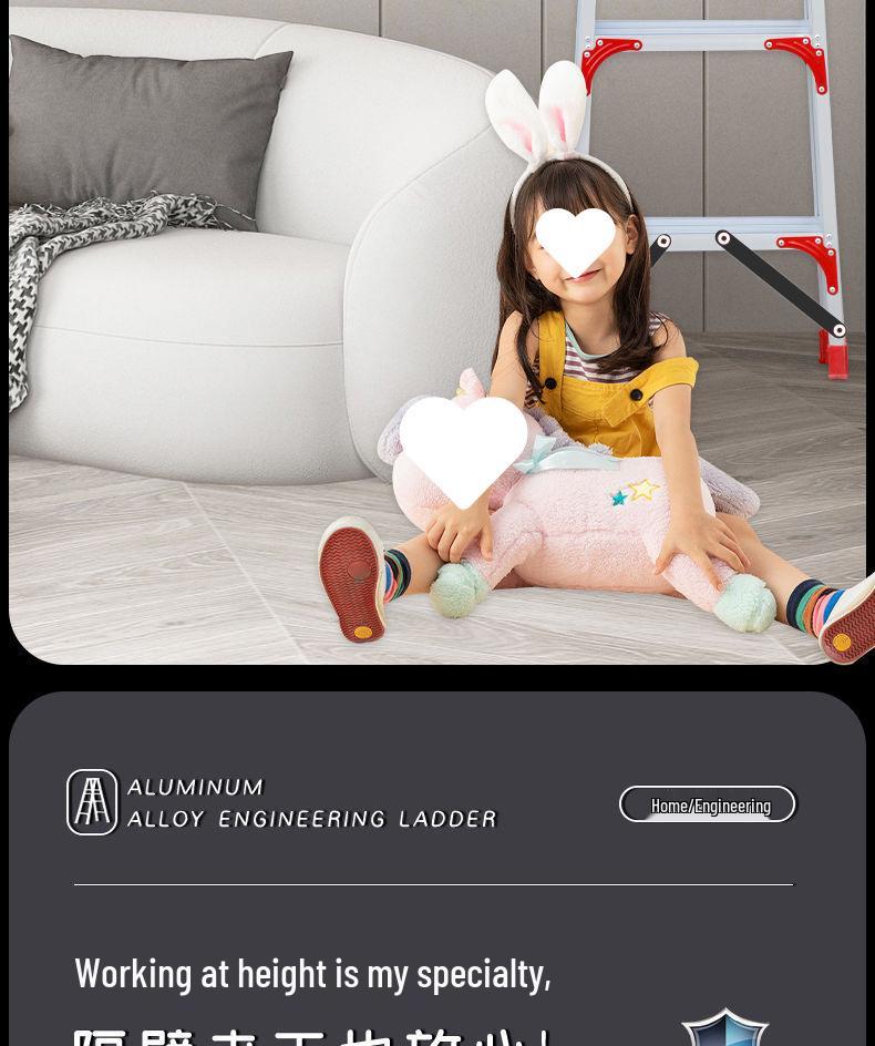 Portable Aluminum Multifunctional Herringbone Ladder - Folding, Non-slip, and Thickened Design for Household and Outdoor Use.