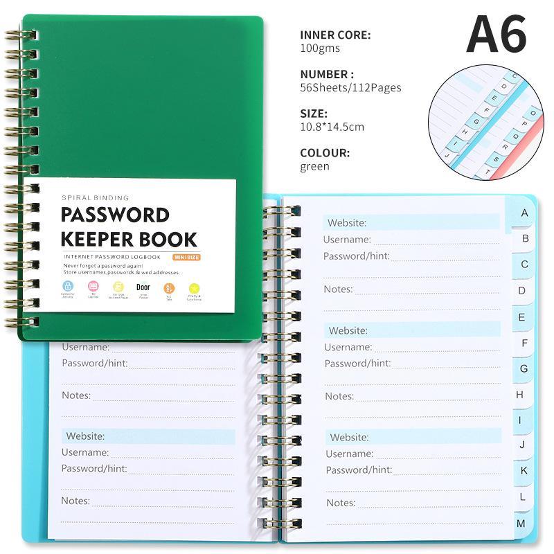 A6 Password Coil Notebook with Custom Letter Tabs & Logo for Business Meetings