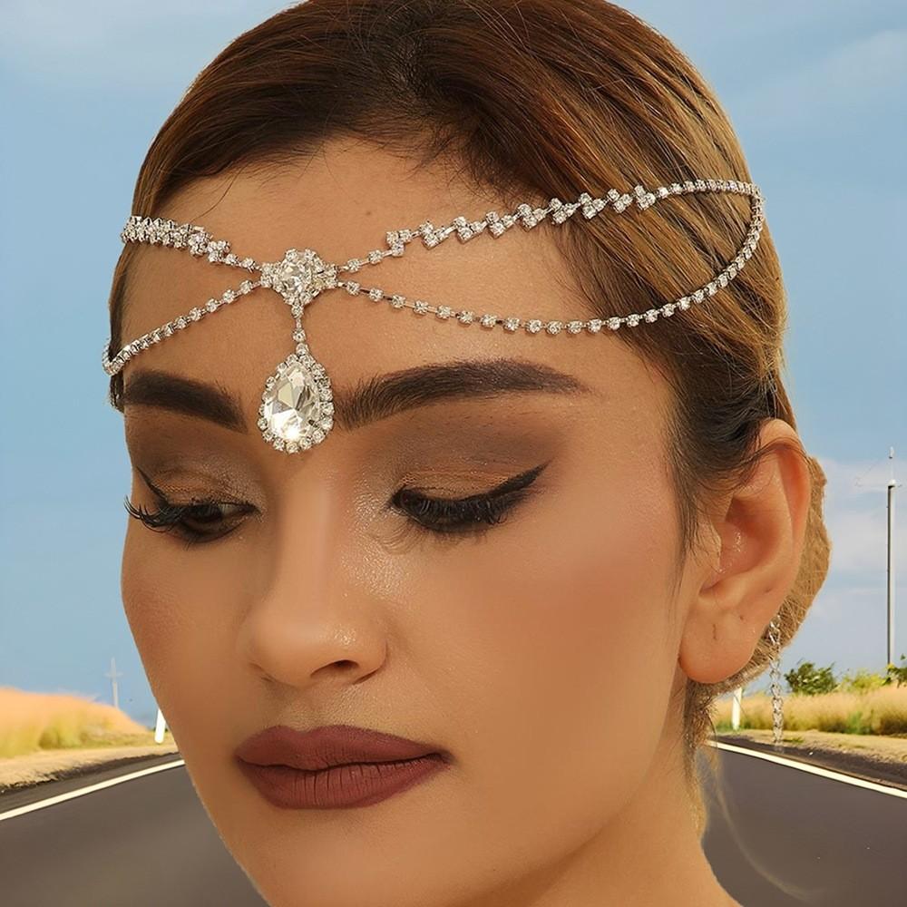 Elegant Rhinestone And Multi Layer Chain Design Silver Jewelry Headwear For Women