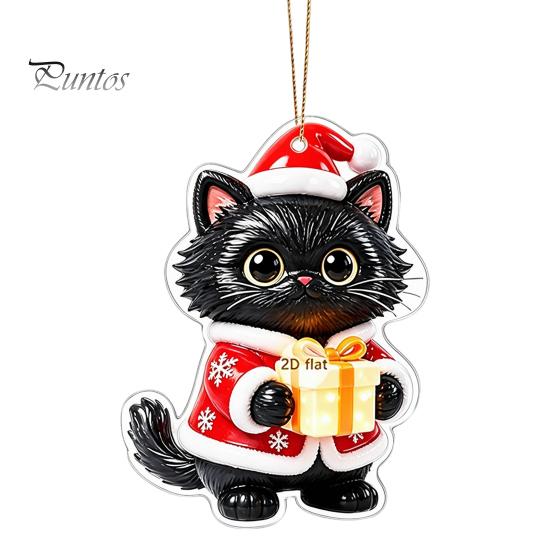 Christmas Stocking Tags Cat Pendant with Hanging Rope, 2D Flat Acrylic Ornament for Xmas Tree Cute Kitty Decor Decoration, Holiday Decor, Party