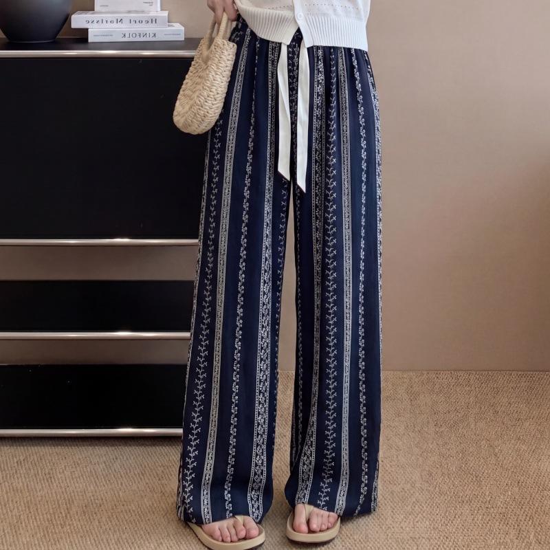 New Cotton and Silk Wide-leg Pants, Artificial Cotton Pajama Pants, Walking Pants, Loose and Casual, Can Be Worn Outside, Large Size Women's Thin 