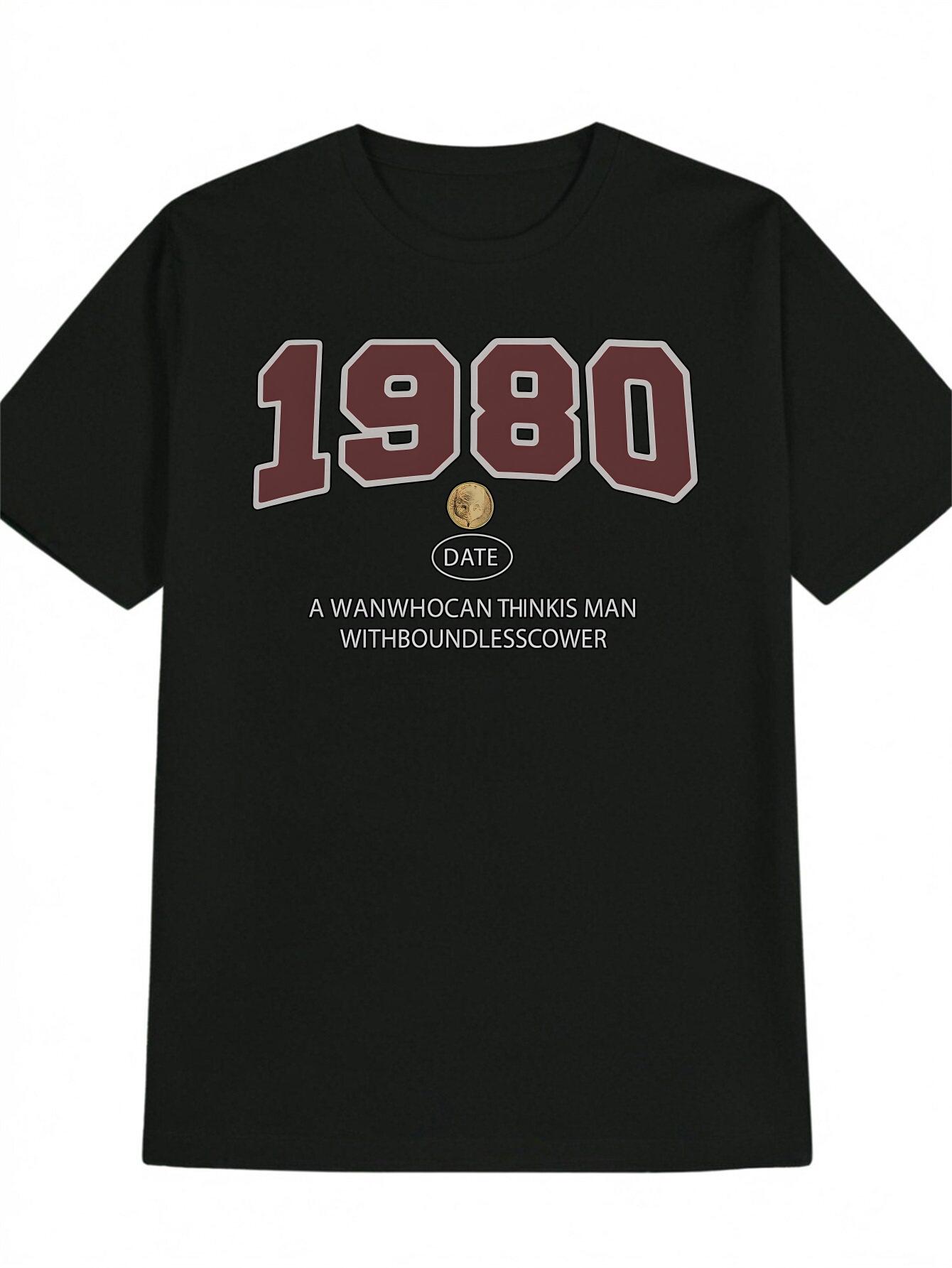 

Casual 1980s-Inspired T-shirt with Golden Coin Print - A Wanwhocan t Figure It Design M