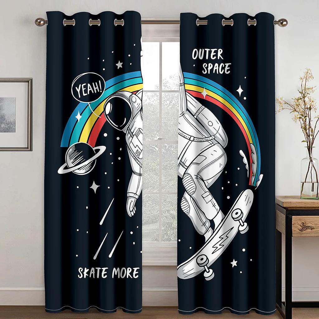 Personalized Creative Astronaut Pattern High Blackout Curtains Technology Sense Starry Sky Space Shading Drape Bedroom Curtain
