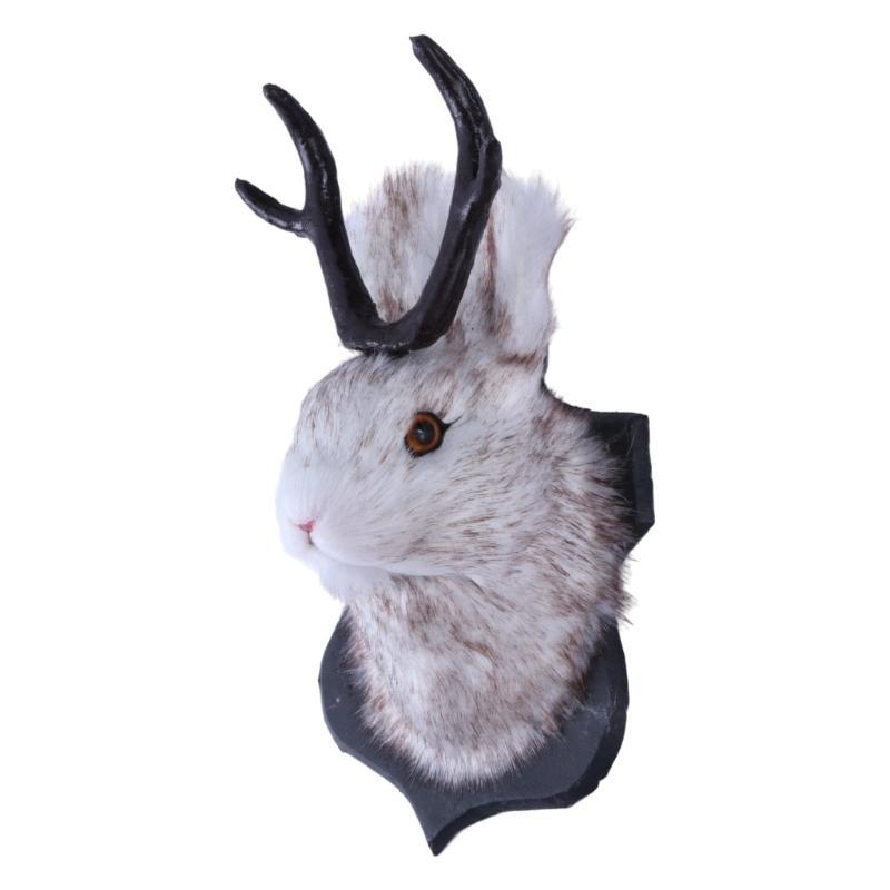Antlers Rabbit Head Statue Animal Taxidermy Home Decorations Easters Ornament,Home Wall Decorations Animal Sculpture Figurines