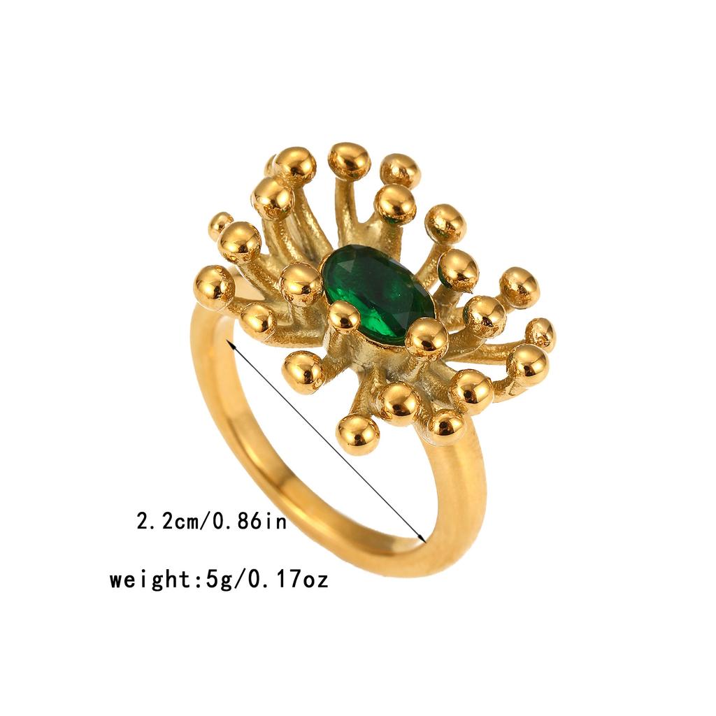 French Personalized Retro Zircon Ring Stainless Steel Women's Non-fading Ring Niche Flower Ring