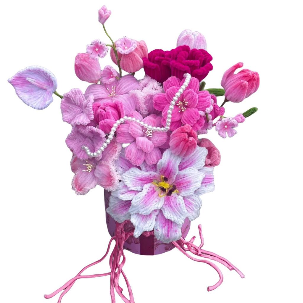 Handmade Pipe Cleaner Rose Bucket Bouquet - DIY Kit & Finished Product for Girlfriends & Best Friends