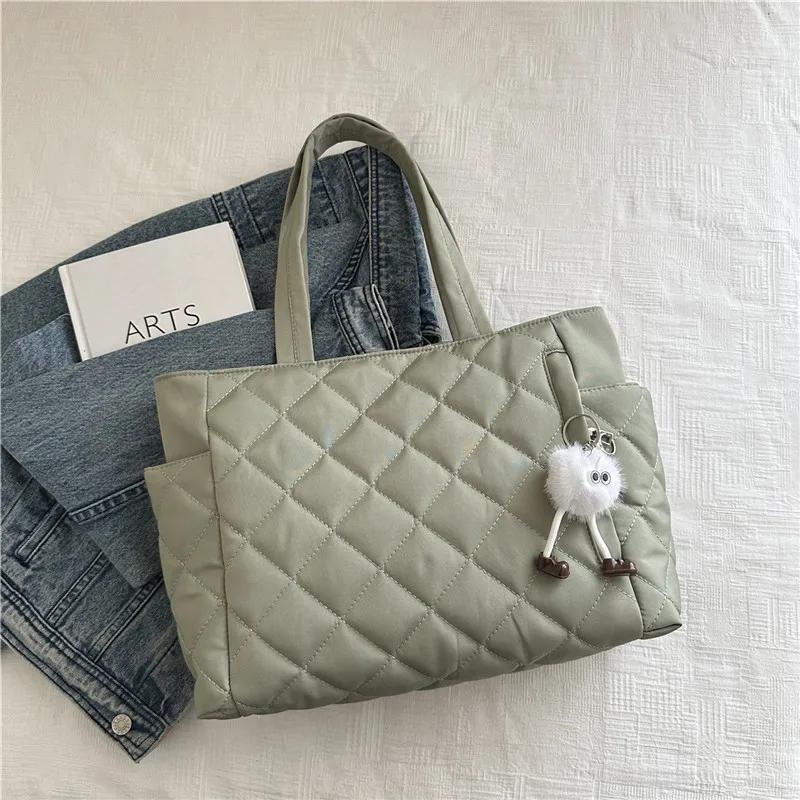 Large Capacity Rectangular Single Shoulder Bag Korean Style Commuter Tote Handbag for Women Lightweight Casual Cotton