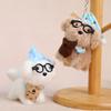 Sleeping Glasses Dog Plush Keychain Cute Puppy Backpack Charm with Wizard Hat & Bib Soft PP Cotton Stuffed Doll Gift for Dog Lovers
