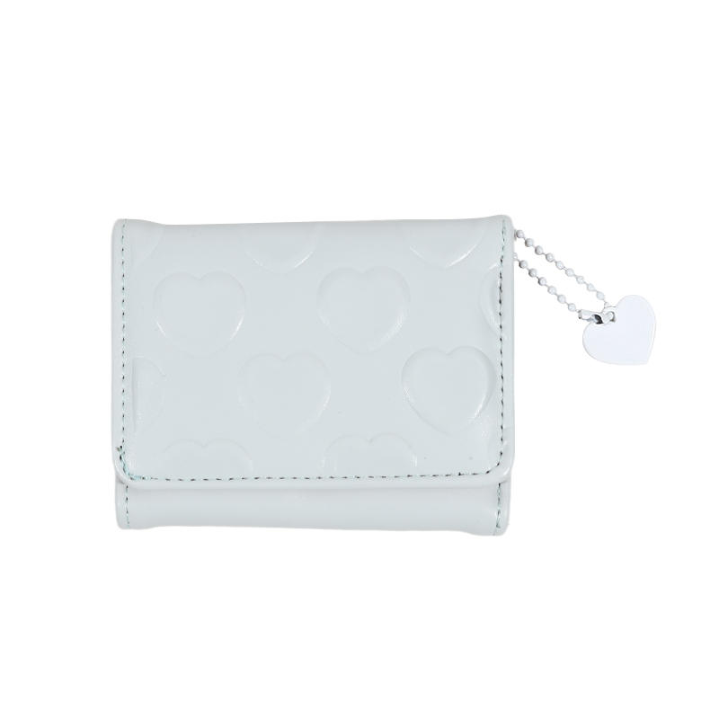 Women Cute Heart Embossed Slim Leather Wallet Small Trifold Wallet Cash Pocket Card Holder with ID Window