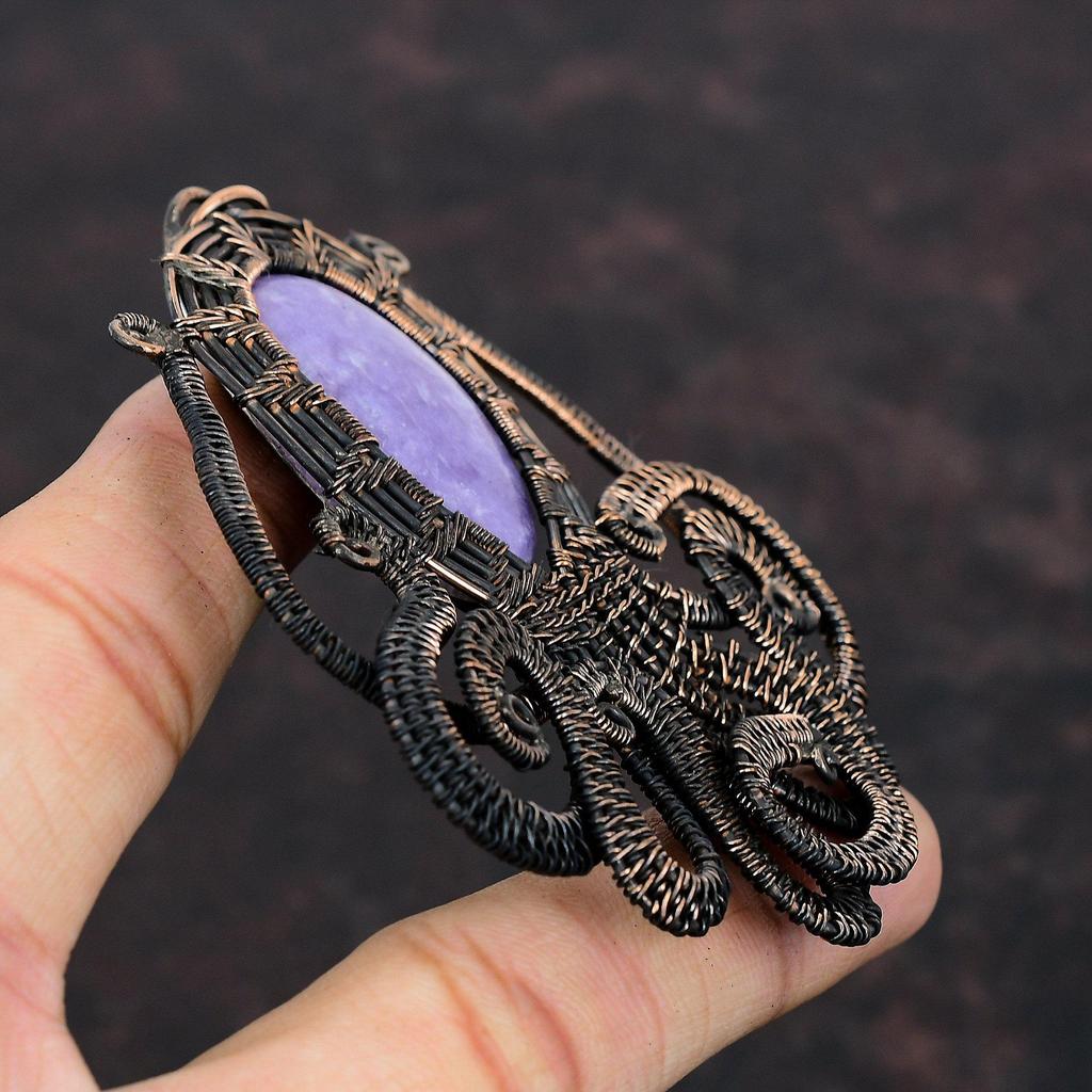 Lepidolite Pendant Copper Wire Wrapped Pendant Handmade Pendant Beautiful Octopus Jewelry Gemstone Pendant For Gift Copper Wire Wrap Jewelry
