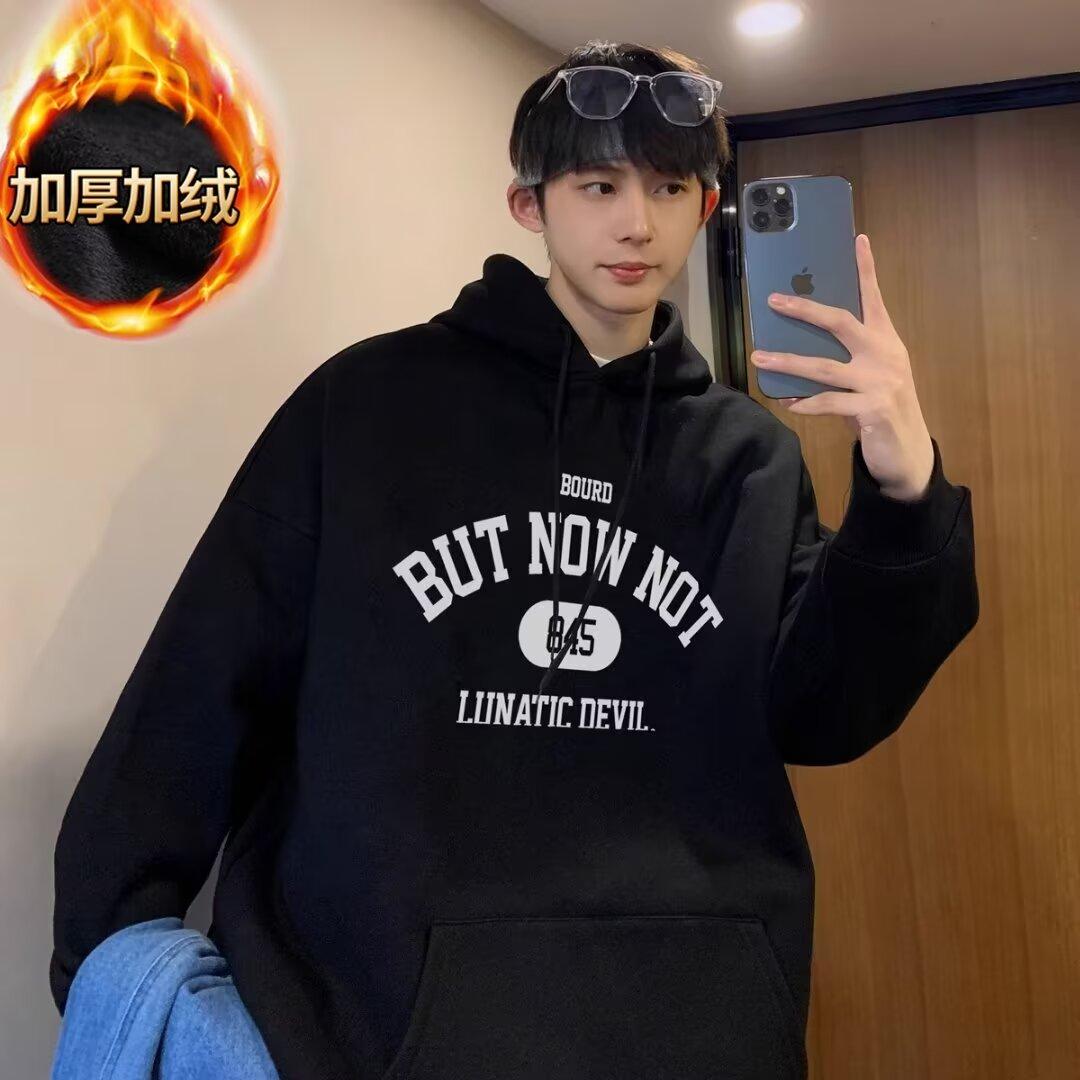 Мужской свитер с капюшоном, повседневный свободный модный топ с буквенным принтом, универсальное пальто M чёрный