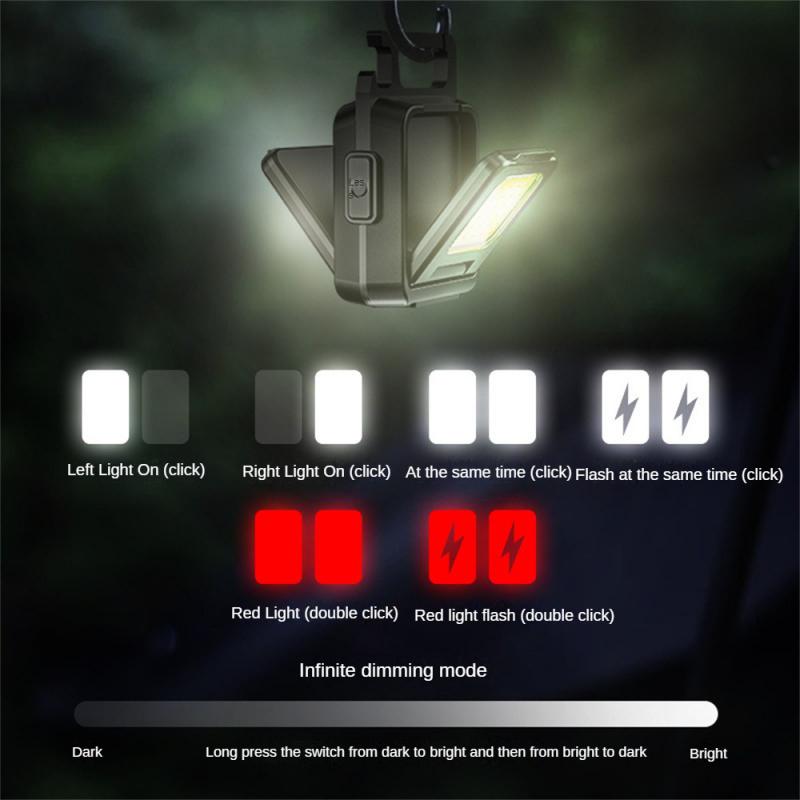 Mini Camping Keychain Light Pocket Multifunctional Clip Flashlight USB Rechargeable Outdoor LED Portable Bright Work COB Lantern