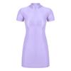 Womens Glossy Mock Neck Bodycon Dress Short Sleeve Stretchy Fabric Nightclub Party Mini Dress