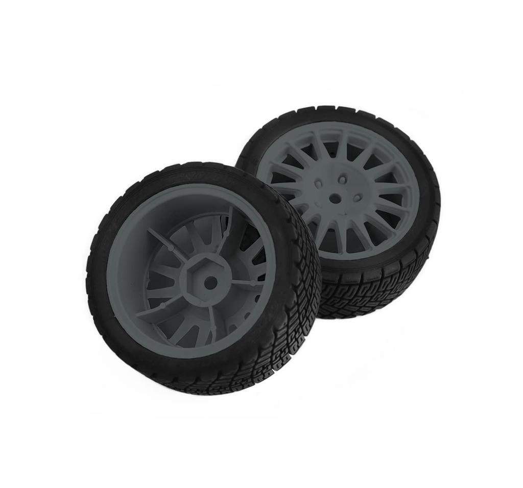 SHEAWA 110 RC Car Run-Flat Tires and Wheel Rims (4-Piece Set) - Compatible with Kyosho, Tamiya, and Other 110 Scale RC Cars (Gray)