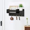 Wooden Home Key Holder with 6 Hooks Open Shelf Rustic Wall Mount Key Organizer Multi-purpose Home Office Entryway Decorative Key Hanger