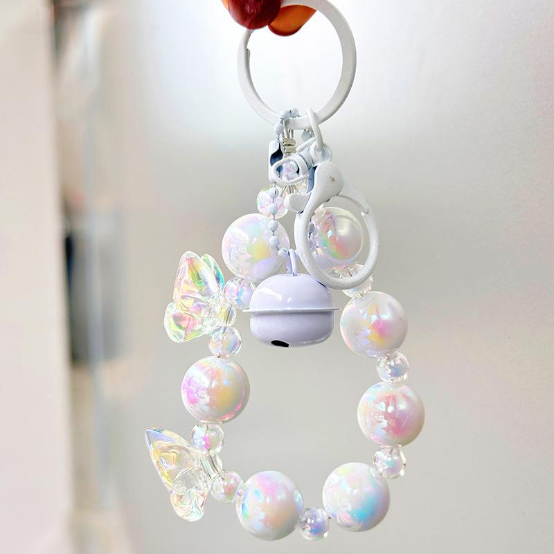 Butterfly Key Chain Colorful Beads Phone Pendant Wrist Strap Car Key Ring Bag Decor Headphone Case Charms
