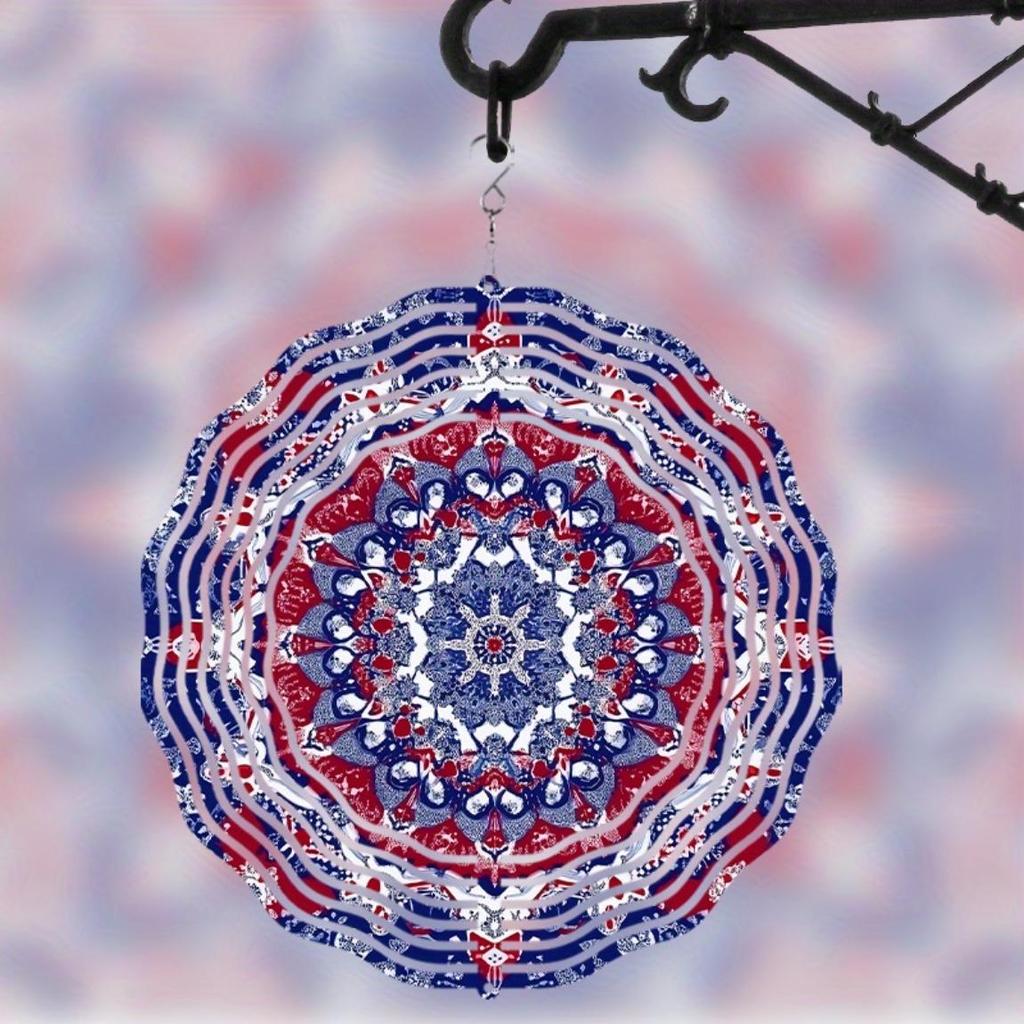 2D Spinning Metal Wind Chime Colorful Hanging Decor for Garden Window Yard Outdoor Decoration Rotating Mandala Art Wind Spinner