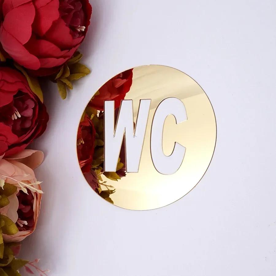 

3D Акриловая табличка на дверь туалета, зеркальные наклейки на стену, табличка для туалета, умывальной комнаты, самоклеящаяся акриловая наклейка для украшения отеля, дома золотой