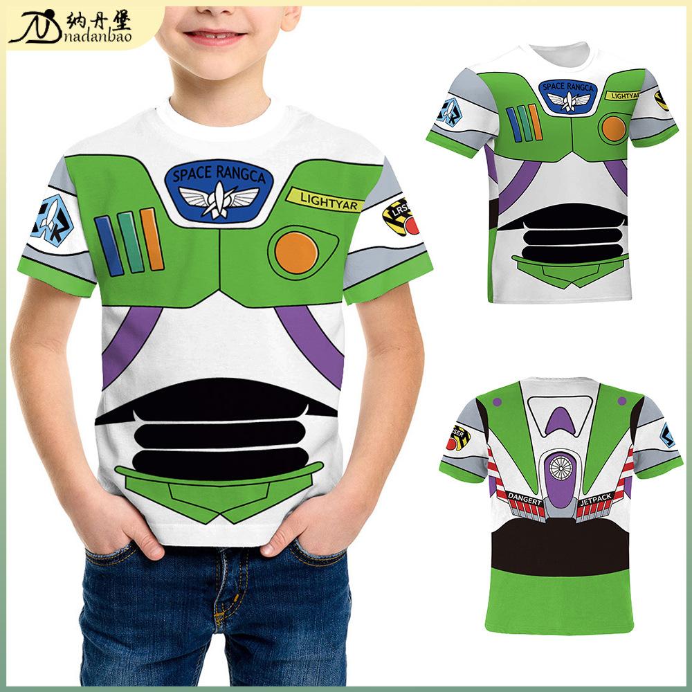 Buzz Lightyear 3D-Druck Kurzarm-T-Shirt Cosplay Weltraum-Ranger Oberteil Kostüm für Kinder Erwachsene Schwarz