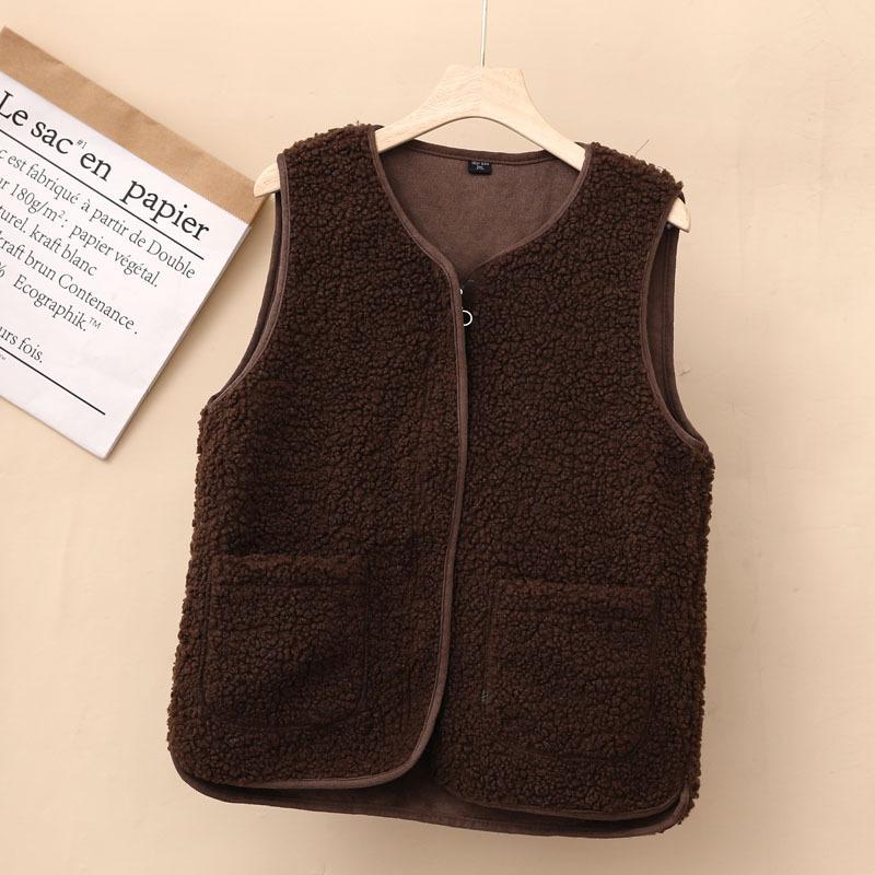 Spring, Autumn and Winter Imitation Lamb Fleece Vest Granular Fleece Vest Jacket Middle-aged and Elderly Plush Vest