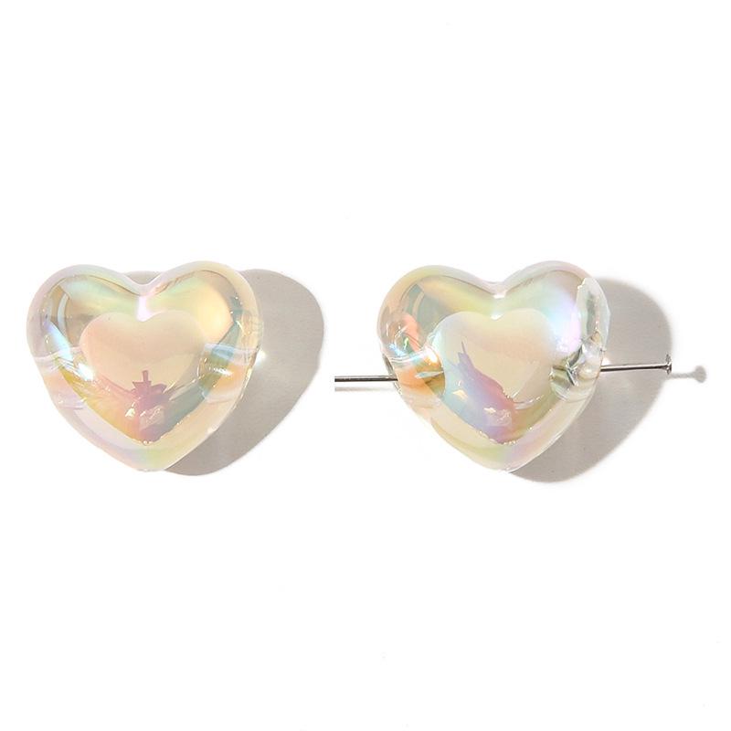 Irisierende Acrylherzperlen - Pfirsich, Transparent, DIY Schmuckzubehör