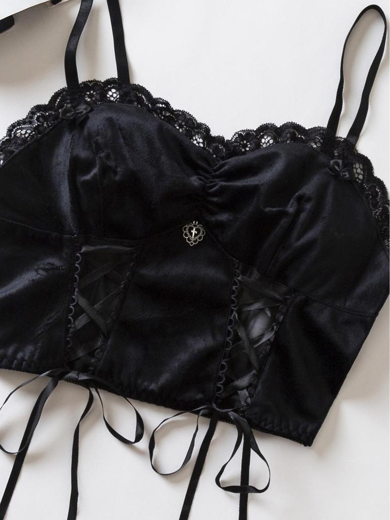 Damen Dunkel Samt Schnür-Camisole - Bügellose Erotische Dessous