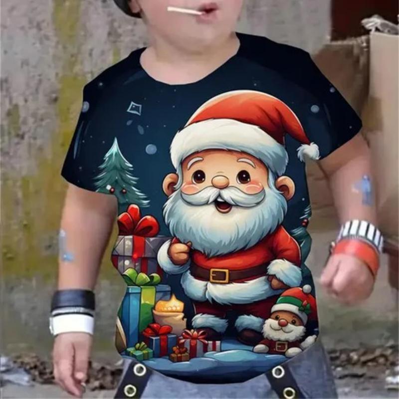 

Детские новогодние футболки с принтом Санта-Клауса, удобный модный топ с коротким рукавом для мальчиков 170
