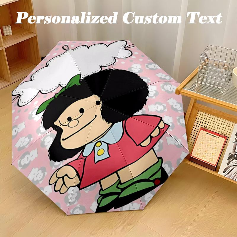 8‑Rib Automatic Umbrella, Mafalda Design Foldable Umbrella for Sun Rain Protection Travel