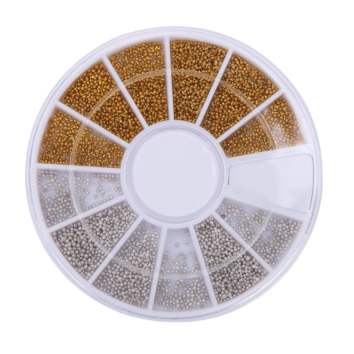 

Monja 0.7mm Ногти Искусства Золотой Серебряный Металл Мини Икра Бусы Перл 3D Очарование Украшения Аксессуары Колесо