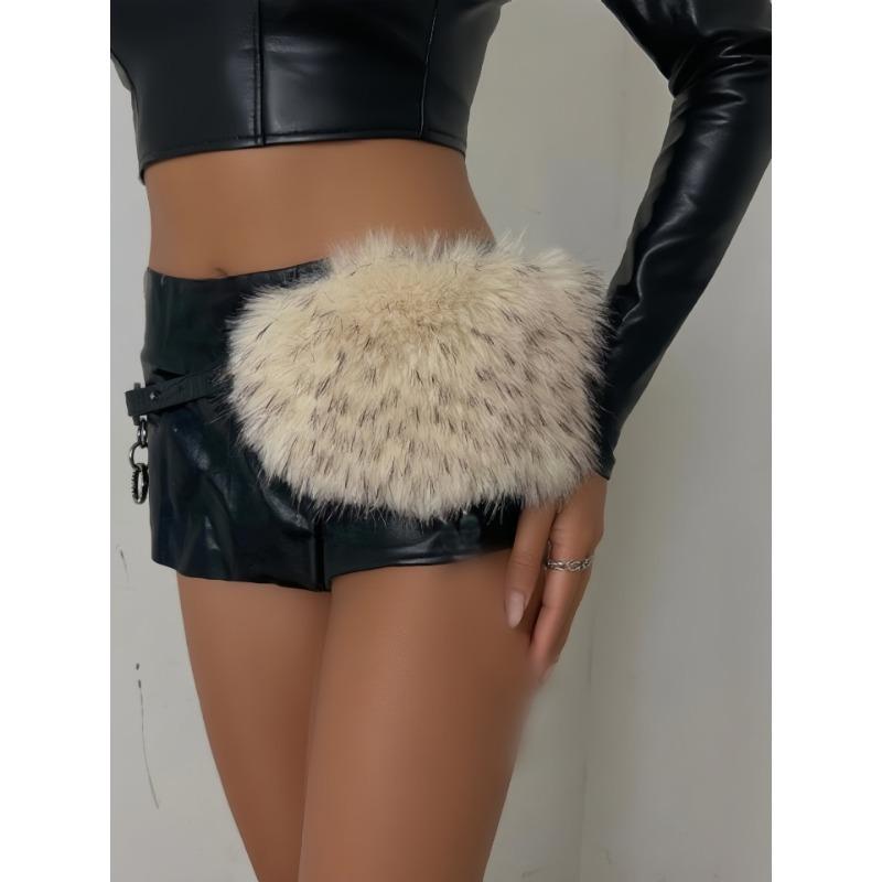 

New MAO MAO Retro Faux Fur Waistband and Plush Waistchain