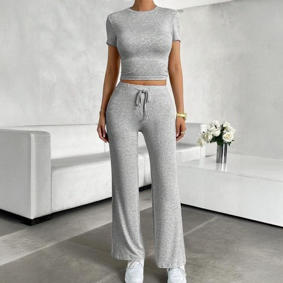 Women's 2 Piece Lounge Sets Short Sleeve Crop Top And High Waist Wide Leg Pants Matching Tracksuit Summer Casual Workout Outfits