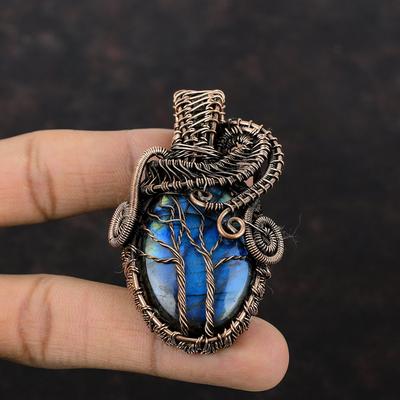 Ciondolo Albero della Vita Labradorite Ciondolo Avvolto in Filo di Rame Gioielli Albero della Vita Ciondolo in Pietra Preziosa Fatto a Mano Gioielli in Filo di Rame Regalo per Lei