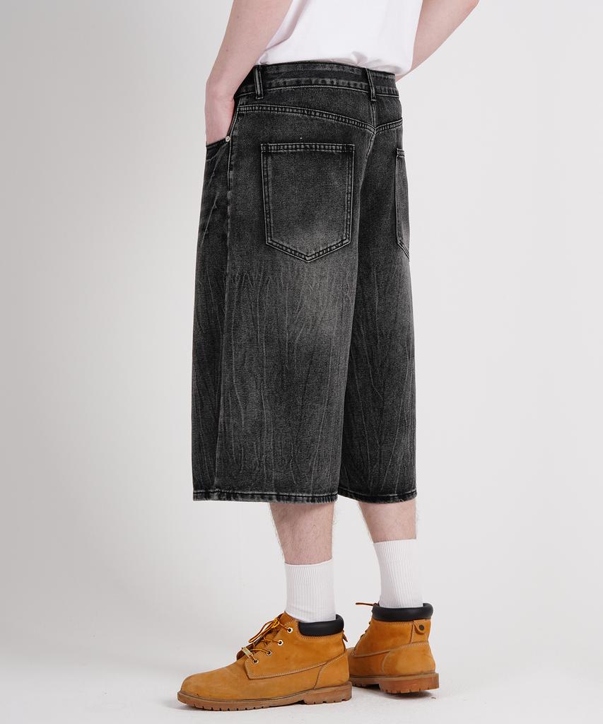 LXT Crease Washed Bermuda Denim Pants [Black Indigo]