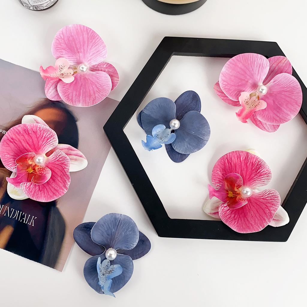 Heißer Verkauf Französischer Stil Elegantes Orchideenstoff-Haarspange Mädchen Bunte Blumige Haarspange Zubehör