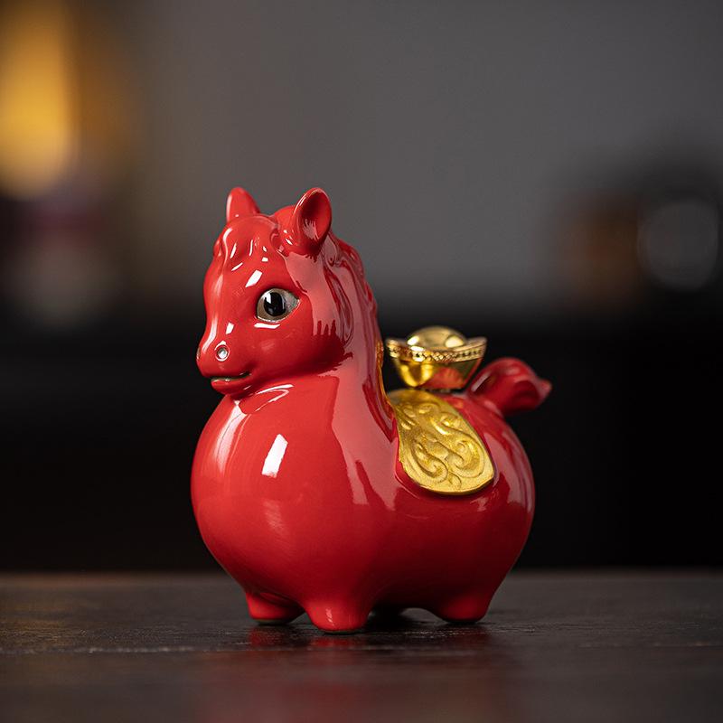 Chinese Ceramic Tang Horse Ornament Pair - Zodiac Year Desktop Decoration