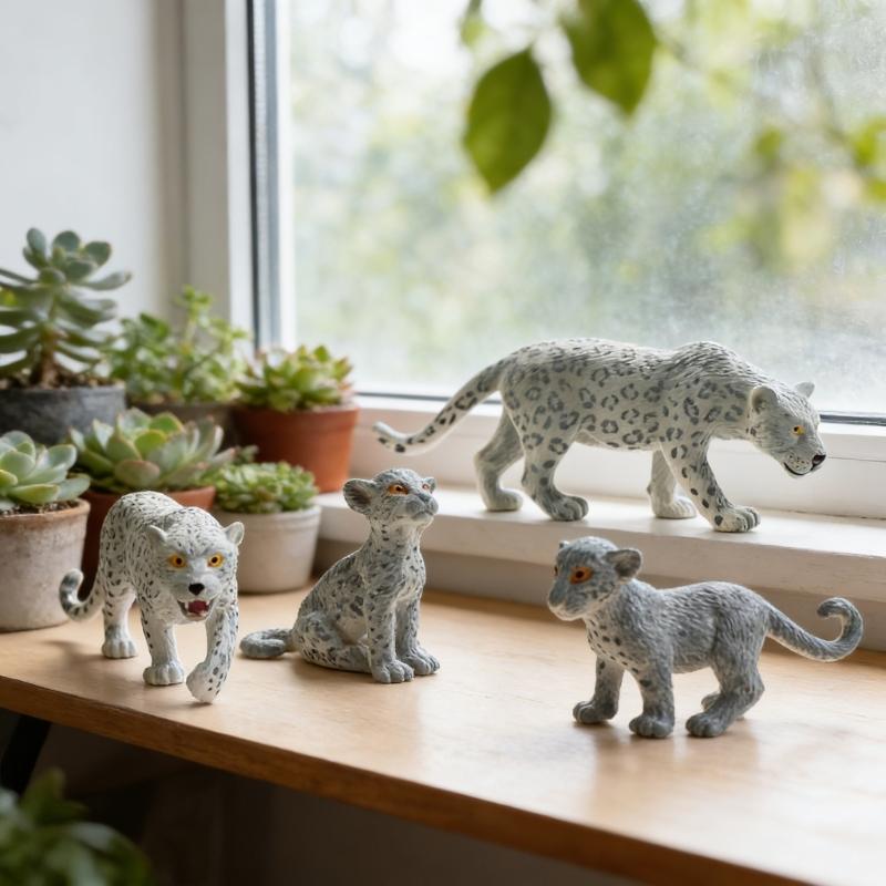 Highly Detailed Snow Leopard Statue PVC Wildlife Animal Miniature Figurine Decoration For Desk And Shelf Decoration
