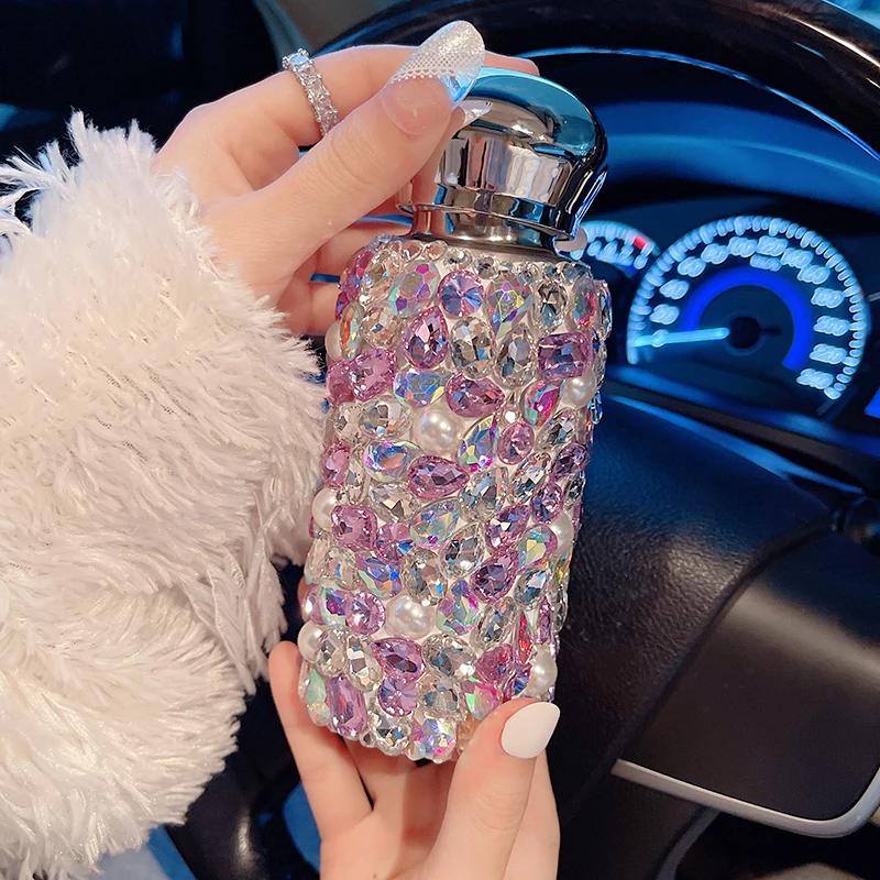 Portable Bling Insulated Water Bottle Thermos Stainless Steel Crystal Diamond Bottle Coffee Mug Auto Car Vacuum Cup Tumbler